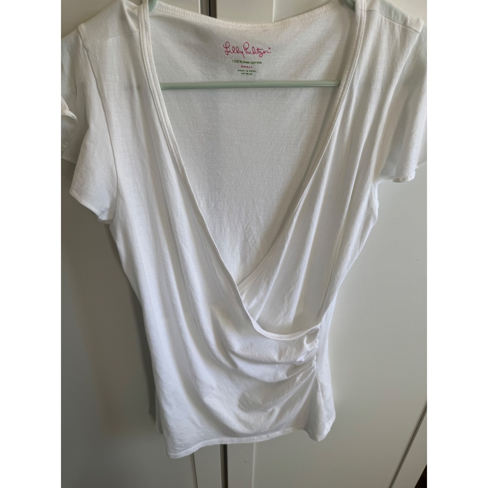 Lilly Pulitzer Womens White Pima Cotton Wrap Front Surplice V-Neck Top Small